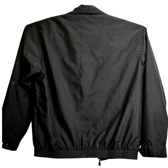 Chaps Men's Medium Black Jacket Blue Lining Polyester Zip Up Coat Flaw on Sleeve - Picture 2 of 9